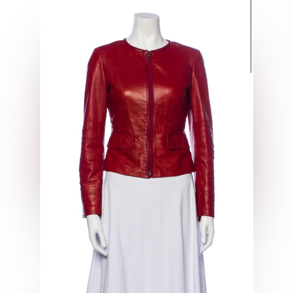 Prada Red Leather Zip Front Jacket